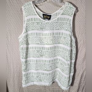 NWT Bob Mackie Wearable Art 100% Silk Sage/White Floral Tank Top Women's 1X